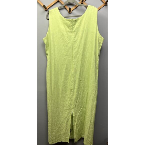A.K.C. Linen Blend Dress Women's 2X Tank Dress Back‎ Zip Back Slit Cutouts Green - Picture 2 of 6